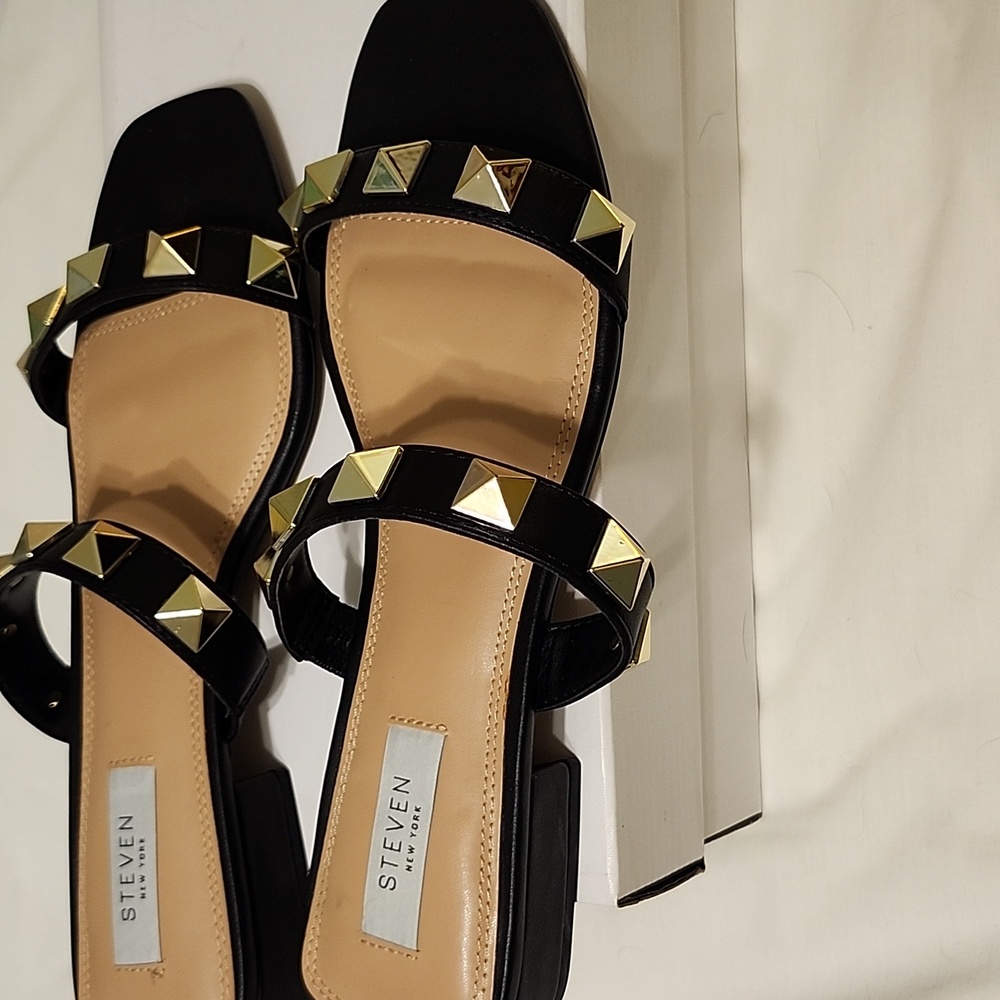 STEVEN New York Black Studded Slide Sandals